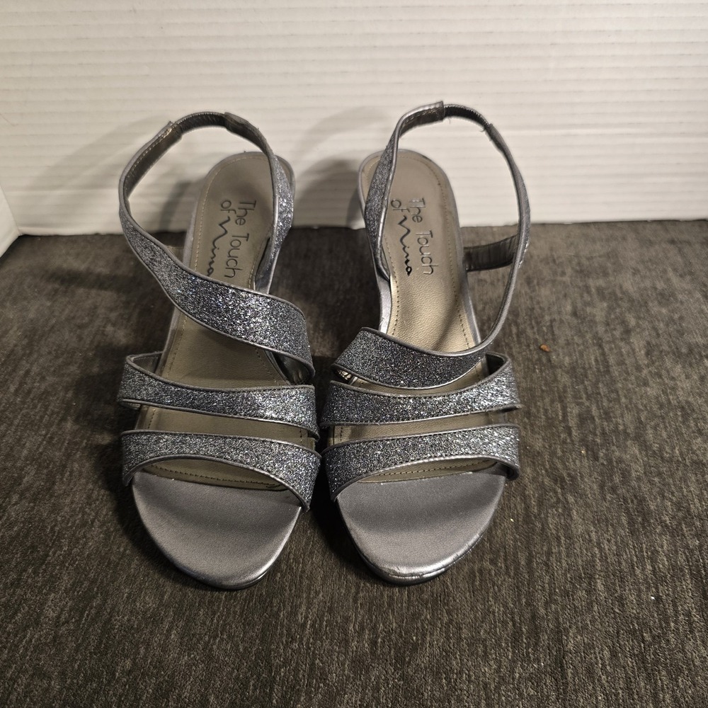 Touch Of Nina Women's Neola Strappy Silver Glitter Heels Womens Size 6 Formal
